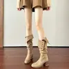 Botas Plegables de Tacón Alto Apilado Chuyuji de Gamuza Retro de Dos Formas, Botas Largas, Suela Gruesa, Tacón Grueso, Marrón, Estilo Occidental Maillard