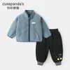 Chaqueta de Terciopelo Kaka Panda para Niños Traje de Pantalón para Niños Ropa de Invierno para Niñas Bebé Ropa Cálida de Otoño e Invierno para Bebé