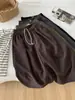 Pantalones cortos retro de pana estilo japonés para mujer, versión coreana de otoño, talla petite, pantalones de pierna ancha con patchwork, pantalones tipo globo adelgazantes y que favorecen la figura