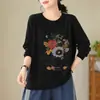 Suéter Feminino de Gola Redonda Outono 2025 Tamanho Grande Solto Casual Retrô Literário Pulôver Tricotado