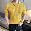Dropshipping Camiseta de Punto Elástica de Manga Corta con Cuello Redondo para Hombre de Verano Versátil Suéter Fino de Punto de Manga Corta para Hombre