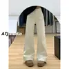Verão 2025 Novo Jeans Branco Cremoso Calça Wide Leg Feminina Calça Stretch Solta de Cintura Alta Feminina
