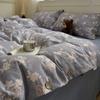 Conjunto de Roupa de Cama Botão Estampado Estilo Retrô Linho Original, Conjunto de Quatro Peças Algodão Puro, Conjunto de Três Peças Linho Fio Duplo Dormitório