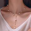 Collar de Perlas para Mujer Plata de Ley S925 Borla Estrellada Lujo Ligero Moda Versátil Cadena para Suéter de Otoño e Invierno en Stock