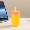 Nueva Taza Portátil Mini de Paja Personalizable para Coche 12 oz Taza de Café Acero Inoxidable 304 Tapa de Silicona Taza Térmica