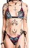 Traje de baño bikini triangular con cordones y estampado degradado, moda de playa transfronteriza, colección de bikinis estilo punk Y2k