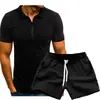 Nuevo Estilo Sencillo para Hombre Color Sólido Cuello Polo Casual Camiseta de Manga Corta Traje de Manga Corta
