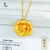 Pétalos de Flor de Peonía Superpuestos en Capas en Cascada, Colgante Dorado Arena, Relieve Dorado en Cobre Grabado, Colgante Retro Estilo Chino Nuevo, Versátil