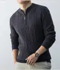 Suéter de malha masculino de alta qualidade, novo, de inverno, espesso, quente, com gola com zíper, cor sólida, moda casual masculina