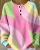 Sudadera tipo polo de punto gofrado para mujer Amazon 2026, tres botones, cuello alto, nuevo vintage, estampado digital 3D