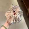 Scrunchie de Satén con Borde de Cristal Cosido a Mano para Mujer, Nuevo Estilo de Accesorio para el Cabello de Celebridad de Internet Coreana, Goma para el Cabello, Flor para el Cabello para Mujer