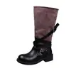 Botas Retro Marrones Melard Plegadas Apiladas para Mujer, Nuevo Estilo Otoño/Invierno 2026, Botas de Montar con Tacón Grueso, Botas de Caña Alta con Suela Gruesa