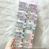 Grampo de cabelo com laço de renda cor de macaron, strass em formato de coração, glitter fino estilo coreano para gatinho e olho de gato para meninas