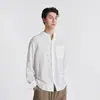 Camisa de Lino Tencel con Cuello Mao y Mangas Largas para Hombre, Transpirable de Verano, Texturizada, un Bolsillo, Holgada, Estilo Chino
