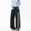 Diseño Estilo Americano con Bloques de Color y Estampado Integral de Estrellas, Jeans Negros Rectos Estilo Urbano para Pareja, Hombres y Mujeres
