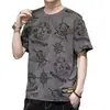 Camiseta de manga corta de verano para hombre, 2025, nueva marca de moda con letras, ropa de verano para niños, camiseta fina de media manga de seda helada.