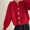 Estilo Coreano Otoño e Invierno Nuevo Diseño Sensación Color Sólido Tejido Suéter Chaqueta Cárdigan Relajado Holgado Cuello Redondo Top
