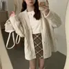 Cardigan de Tricô Estilo Coreano Solto e Preguiçoso Outono e Inverno 2026 Novo Suéter Jaqueta de Cor Sólida com Trança para Mulheres em Estilo Preppy