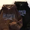 Moletom com Capuz Pesado Americano Masculino Outono e Inverno Veludo Engrossado Solto Oversize Casal Casual Jaqueta Esportiva