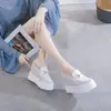 Chinelos de Couro Genuíno com 11cm de Altura Interna Estilo Coreano Novos Originais Meio Chinelos Chinelos com Solado Plataforma Para Usar Fora Sapatos Preguiçosos