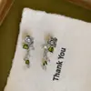 Nuevos Pendientes de Borla con Forma de Corazón con Diamantes Rosas Color Verde Oliva Estilo Chino Pendientes Metálicos Exquisitos de Alto Valor Estilo Bosque Pendientes