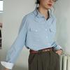 ¡alta calidad! Camisa francesa retro azul a rayas para mujer, primavera y otoño, nueva camisa holgada de manga larga, elegante top