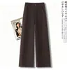 Calça casual simples estilo coreano, novo modelo outono 2026 de cintura alta, elegante e modeladora, calça de perna larga para o trabalho para mulheres