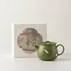 Tetera de cerámica pintada a mano con esmalte azul, pico de flor de grulla, juego de té kung fu para uso doméstico, tetera con filtro de bola, juego de tetera individual en caja de regalo