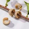 Pinza para Oreja Miduoduo de Acero Inoxidable Super Brillante 5A Zircón Forma de C Completamente Incrustada con Diamantes Chapada en Oro Real de 18K Pendientes Simples Personalizados Que No Se Desvanecen