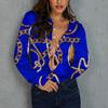 Nueva Camisa de Comercio Exterior Europa y América Transfronteriza Top Estampado 3D Manga Larga Elegante Cardigan de Botones Sencillos para Mujer