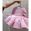 Vestido de Primera Cumpleaños Rosa de Lujo Ligero para Bebé Niña con Lazo Grande, Dulce Vestido de Princesa, Vestido de Niña con Falda Voluminosa