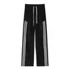 Pantalones deportivos de tres rayas de estilo americano de alta resistencia para hombre, pantalones finos de otoño de pierna ancha, pantalones casuales rectos holgados