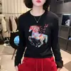 Artículo Caliente Original de Transmisión en Vivo Dropshipping Camiseta Base Primavera 2026 con Pedrería Camiseta de Manga Larga de Pony Colorido Top para Mujer