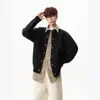 Cardigan Suéter Retro Turquesa com Botão de Pressão Gola Redonda para Homens e Mulheres Outono Inverno Peso Pesado High-End Versátil Casual Tricô Peça de Roupa Externa