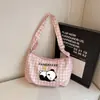 Bolsa de estilo japonés con estampado de cuadros de dibujos animados de alto valor para mujer, bolsa tipo dumpling de gran capacidad para verano, versátil para estudiantes, para ir al trabajo, de hombro o cruzada