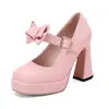 2026 Novo Estilo Sapatos Femininos Wish com Tiras de Laço, Sapatos de Salto Único Mary Jane, Saltos Altos Grossos, Tamanho Grande 40-45