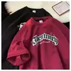 Camiseta Casual Solta Versátil Estilo Casal Unissex Estampa de Letras Tendência Verão Manga Curta Retro Americano