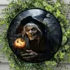 Transfronterizo Más Vendido Creativo Artesanía de Madera Colgante Redondo Logo Esqueleto de Terror Calabaza de Madera Halloween