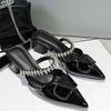Sandalias de Mujer con Faldas, Nuevo Estilo Primavera y Verano 2025 Tacón Grueso Zapatos Franceses con Pedrería, Medias Zapatillas de Puntera Cerrada para Uso Exterior