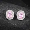 Brincos Elegantes de Zircônia Rosa Diamante Nova Moda Europeia e Americana Brincos Redondos Simples Totalmente Diamantados para Mulheres E6841 Inlaid