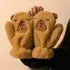 Luvas Fofas de Pelúcia para Manter as Mulheres Aquecidas no Inverno, Luvas de Lã com Desenho Engraçado de Pato Amarelo, com Alça para Ciclismo para Prevenir o Frio, Luvas Completas (Mitts)