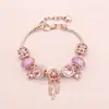 Pulsera de Cristal Pan Family Oro Rosa Pulsera de Cisne con Diamantes Rojo Rosa Amor Rosa Pulsera para Niñas