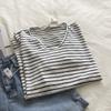 Refrescante e Respirável Retrô Redutor de Idade Solto Preguiçoso Linho Algodão Listrado Gola Redonda Manga Curta Camiseta Feminina Versátil Emagrecedora Top Verão