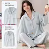 Pijama de algodón puro para mujer, nueva colección primavera y otoño 2026, manga larga, color liso, talla grande, conjunto de ropa de estar para mujer de verano, adecuado para usar en la calle