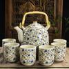 Juego de Té Kung Fu de Cerámica para el Hogar Sencillo Moderno Tetera de Flores Filtro Juego de Té para Té Negro Taza de Té 6 Piezas Grandes