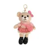 Falda a Cuadros con Adorno de Encaje Llavero de Oso Muñeca de Peluche de Piernas Largas Bolso Cruzado para Niña Colgante para Bolso de Muñeca