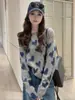 Tricô de Coração Solto Estilo Europeu Preguiçoso com Letras para Mulheres Outono e Inverno Moda Coreana Redutor de Idade Tricô de Gola Redonda