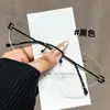 Óculos Retrô Estilo Coreano Cat-Eye Sem Aro Prata para Mulheres, Óculos Ovais Planos de Alta Qualidade Que Podem Ser Equipados com Lentes de Grau