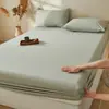 Estilo Lujo Ligero y Relajado, Sábana Bajera Individual de Algodón de Fibra Larga Lavada a la Piedra, Funda de Cama de Algodón Puro Color Sólido, Sábana Bajera Antideslizante, Protector de Colchón Doble