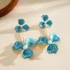 Pendientes de Acero con Flor de Perla y Goteo de Aceite Transfronterizos Europeos y Americanos, Clavo de Acero, Pendientes Sencillos, Dulces, Exagerados, Joyas para Orejas de Lujo Ligero, Sentido de Alta Gama, para Mujer